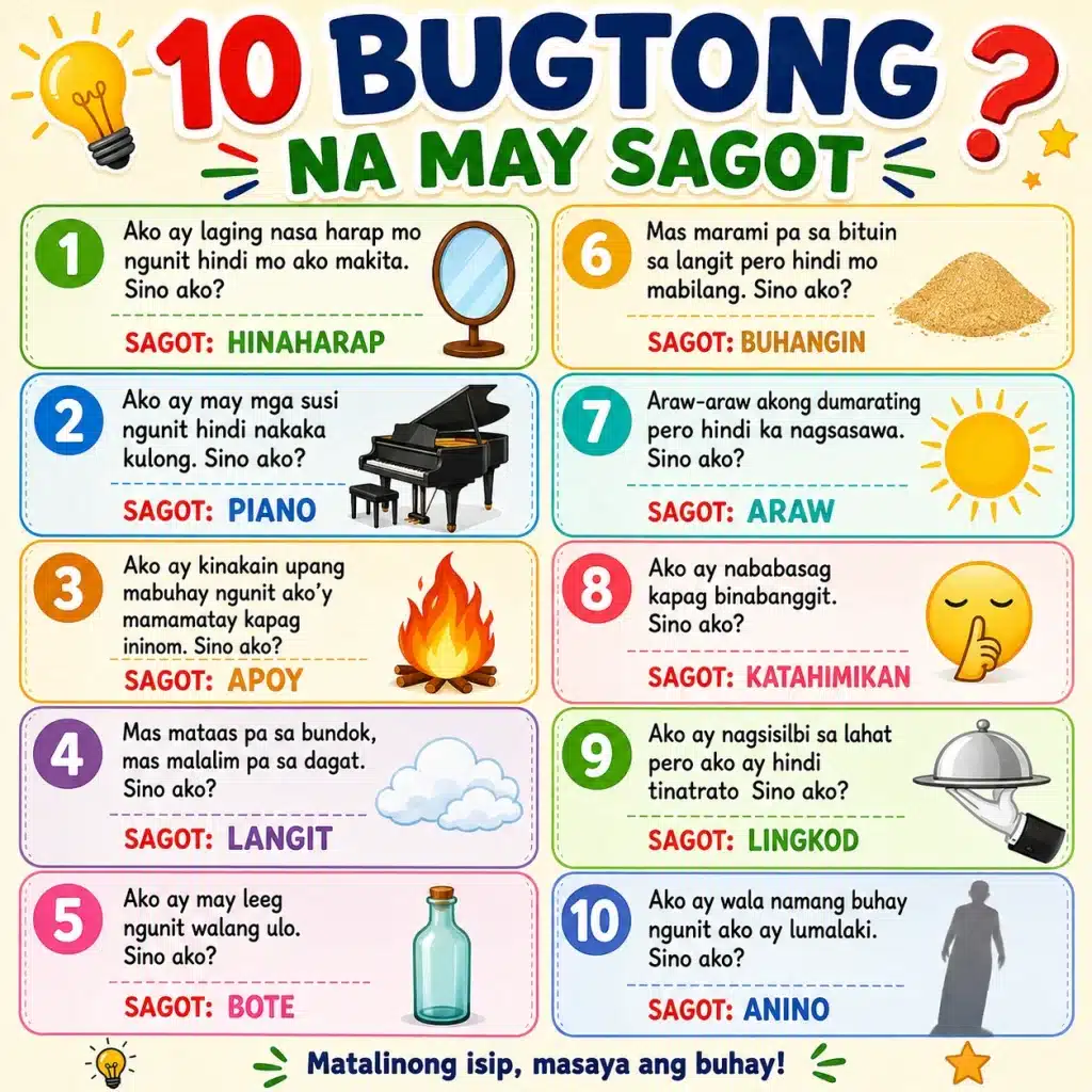 10 Bugtong na May Sagot Masayang Laro Para sa Buong Pamilya