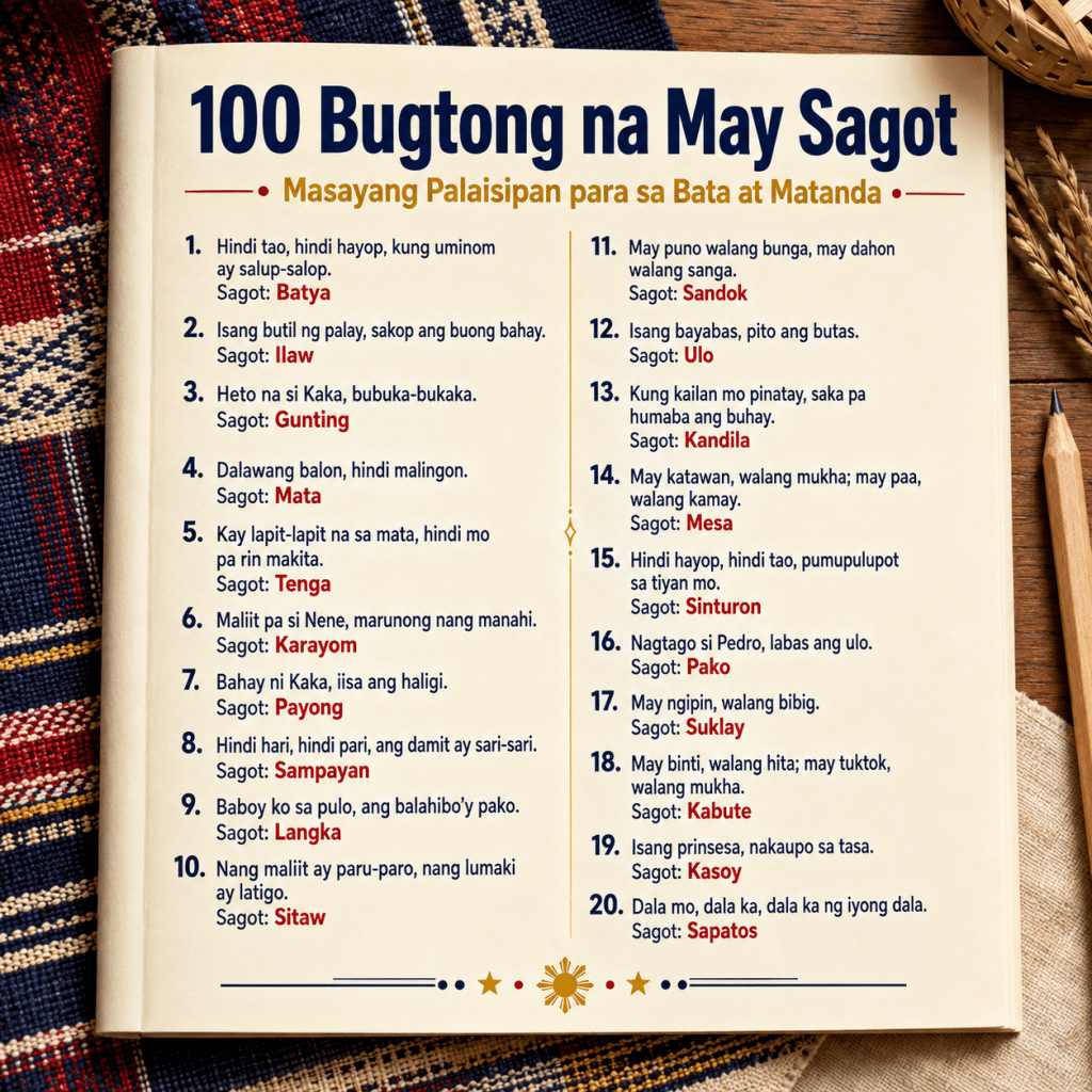 100 Bugtong na May Sagot Masayang Palaisipan para sa Bata at Matanda