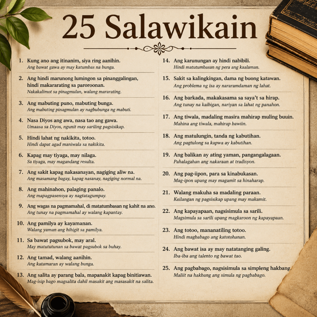 25 Salawikain Halimbawa at Kahulugan na Dapat Mong Alamin