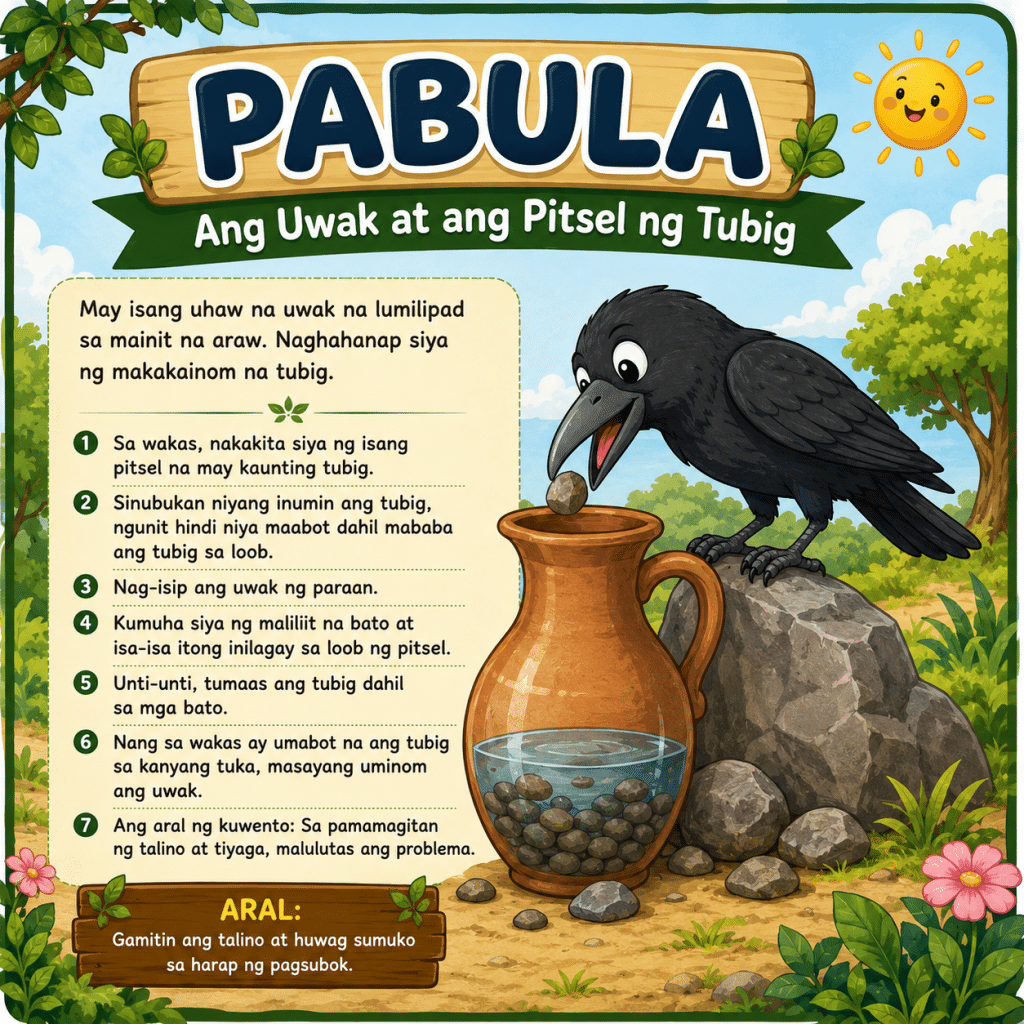 Ang Uwak at ang Pitsel ng Tubig