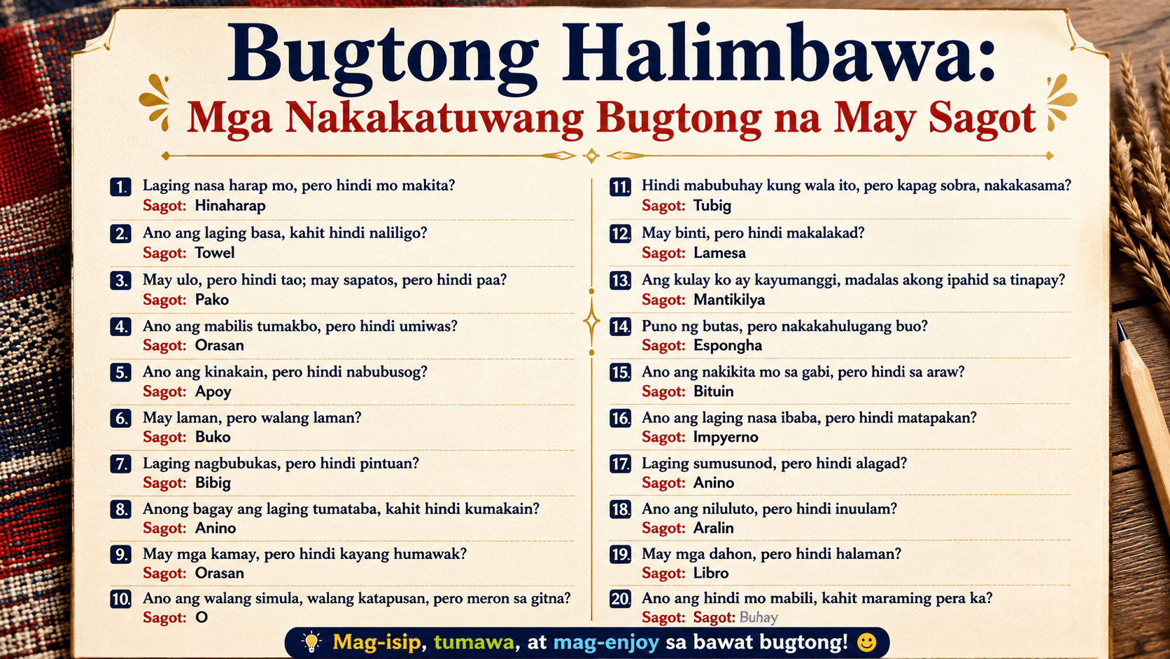 Bugtong Halimbawa Mga Nakakatuwang Bugtong na May Sagot
