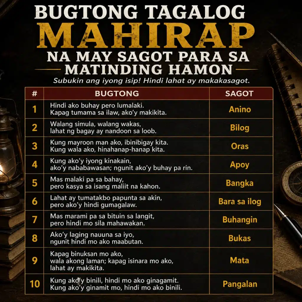 Bugtong Tagalog Mahirap na May Sagot Para sa Matinding Hamon