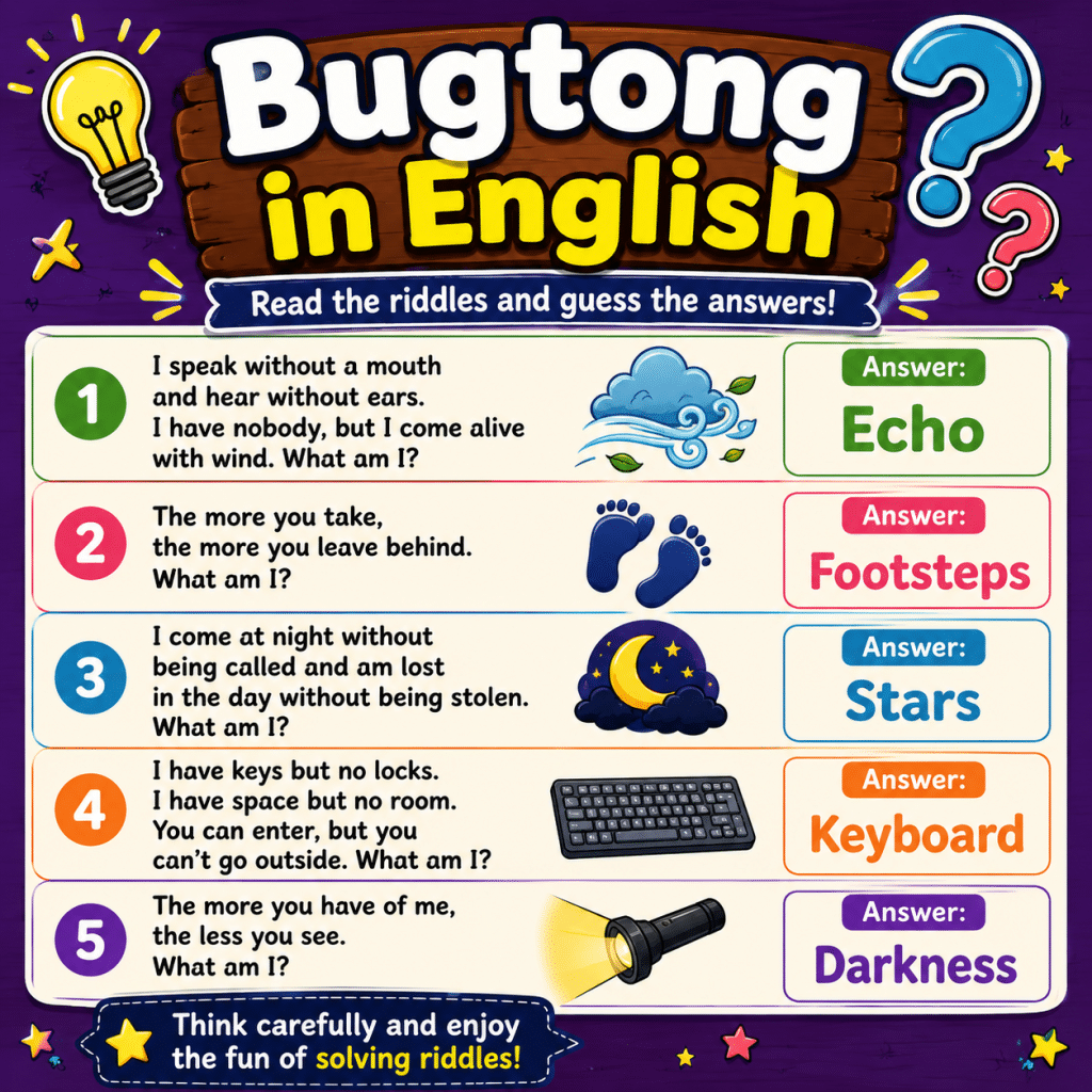 Bugtong in English 110+ Fun English Riddles with Answers for Kids and Adults