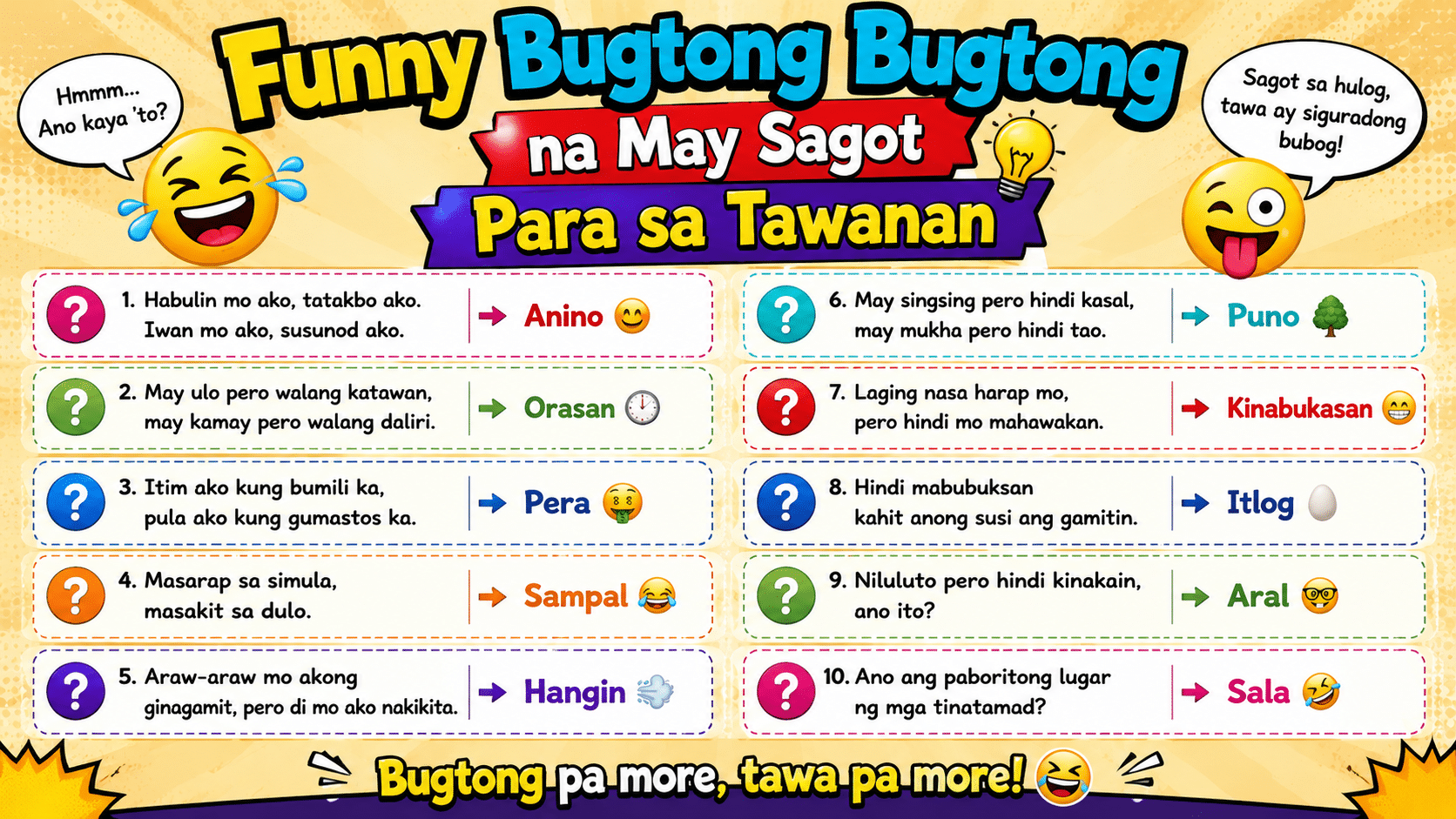 Funny Bugtong Bugtong na May Sagot Para sa Tawanan