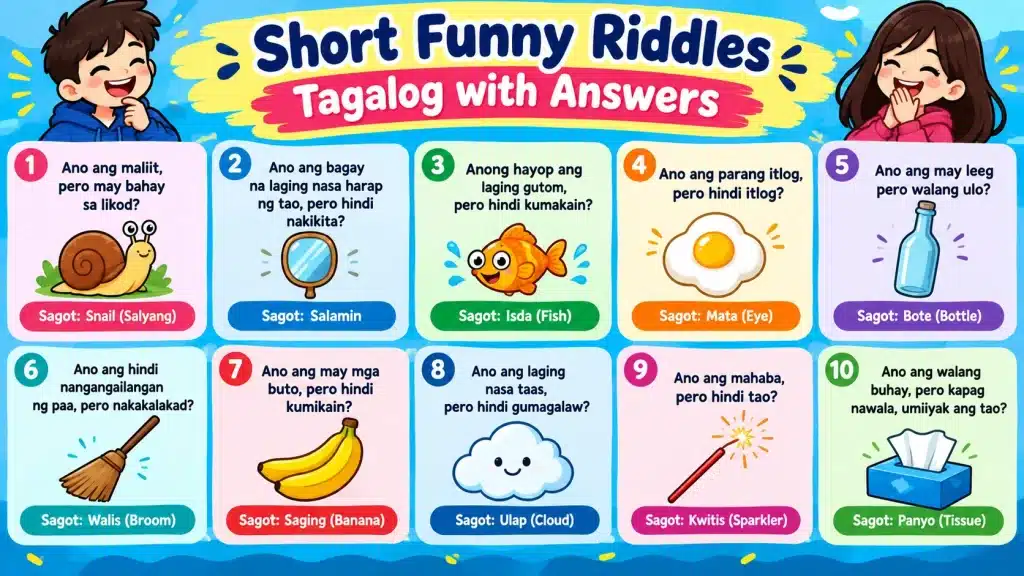 Short Funny Riddles Tagalog with Answers 250+ Nakakatawang Bugtong