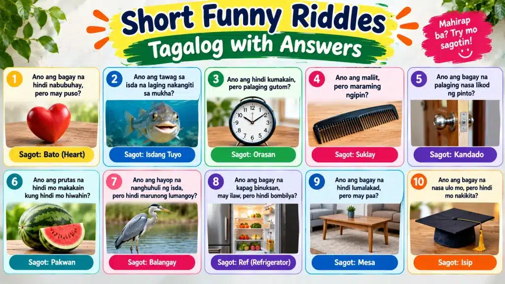 Short Funny Riddles Tagalog with Answers 250+ Nakakatawang Bugtong
